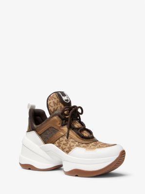 Olympia Logo Jacquard and Metallic Leather Trainer | Michael Kors Canada