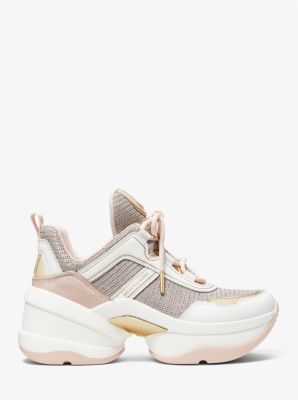 Olympia Glitter Chain-Mesh and Leather Trainer | Michael Kors