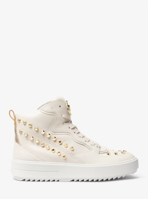 Emmett Studded Stripe Leather High-Top Sneaker in LT CREAM | Michael Kors