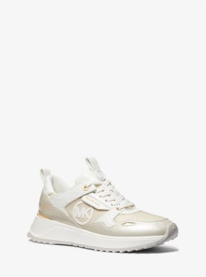 Theo Metallic Canvas and Leather Trainer in PL GLD MULTI | Michael Kors