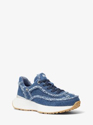 Michael Kors Ari Frayed Denim Trainer In Blue