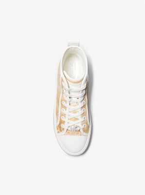 Evy Empire Logo Jacquard Straw High-Top Sneaker | Michael Kors