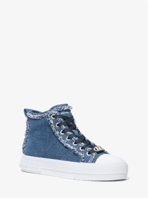 마이클 코어스 Michaelkors Evy Frayed Denim High-Top Sneaker,DENIM