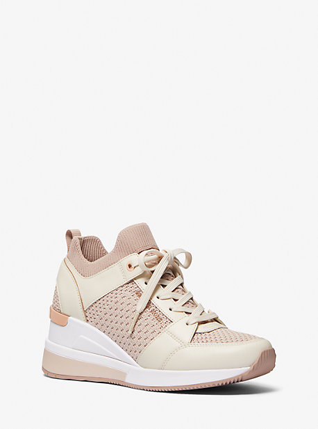 MK Georgie Textured Knit and Leather Trainer - Soft Pink - Michael Kors