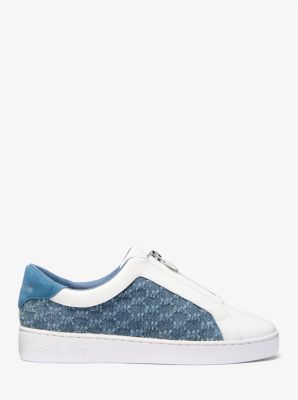 Keaton Logo Embossed Denim and Leather Zip-Up Sneaker