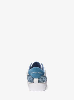 Keaton Logo Embossed Denim and Leather Zip-Up Sneaker