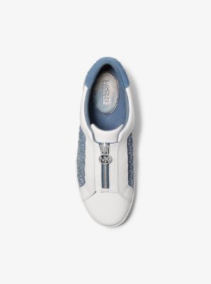 Keaton Logo Embossed Denim and Leather Zip-Up Sneaker