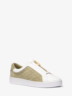 Sneaker Keaton in denim e pelle con logo in rilievo e zip image number 0