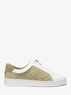 Sneaker Keaton in denim e pelle con logo in rilievo e zip image number 1
