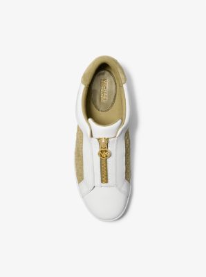 Sneaker Keaton in denim e pelle con logo in rilievo e zip image number 3