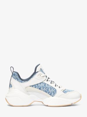Bowie Signature Logo Print Denim Trainer in NEW HRZN WSH | Michael Kors