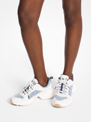 Bowie Signature Logo Print Denim Trainer in NEW HRZN WSH | Michael Kors