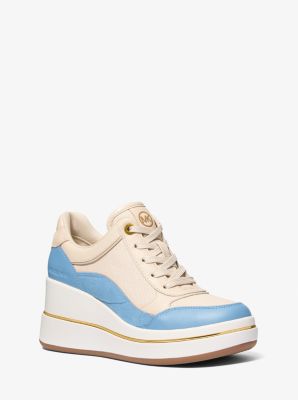 MK Sneaker Emmy Aus Leder Und Canvas Mit Keilabsatz - Blau