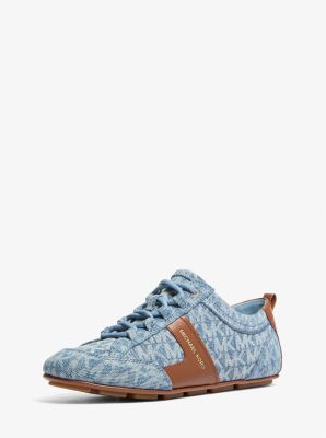 Keely Signature Logo Print Denim and Leather Trainer
