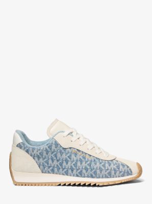 Rhodes Signature Logo Print Denim and Leather Trainer