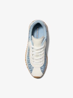 Rhodes Signature Logo Print Denim and Leather Trainer