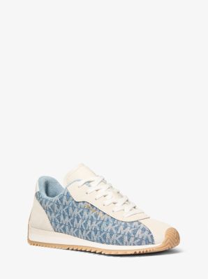 MK Sneaker Rhodes Aus Denim Mit Signature-Logomuster Und Leder - Weiss