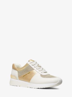 Michael michael kors allie embellished leather and canvas clearance trainer