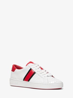 irving perforated metallic leather and logo sneaker