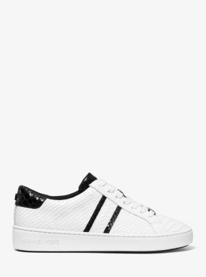 Irving Snake-Embossed Leather Stripe Sneaker