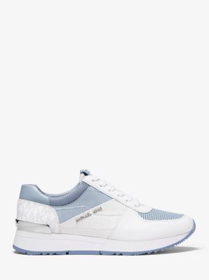 michael michael kors allie embellished leather and canvas trainer