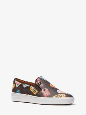 Keaton Printed Logo Slip-On Sneaker in MARR&Oacute;N | Michael Kors