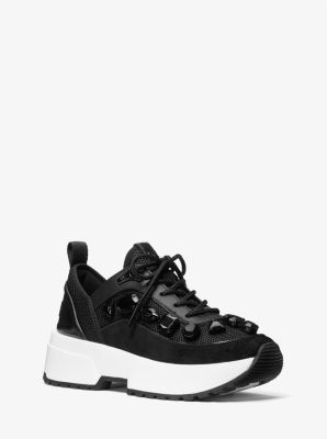 Chaplin Jewel Embellished Mesh and Leather Trainer | Michael Kors