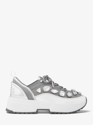 Espadrille Chaplin en maille m&eacute;tallis&eacute;e et en cuir &agrave; ornements de bijoux