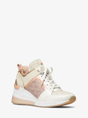 Georgie Leather and Logo Jacquard Trainer | Michael Kors