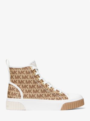 Gertie Color-Block Logo Jacquard High-Top Sneaker in BEIGE/EBONY/BROWN | Michael Kors