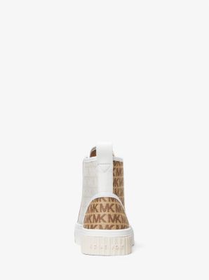 Gertie Color-Block Logo Jacquard High-Top Sneaker in BEIGE/EBONY/BROWN | Michael Kors