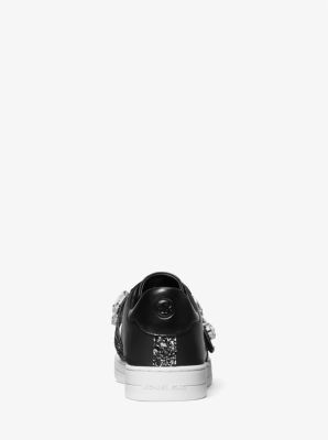Kenna Leather and Jewel Embellished Glitter Sneaker