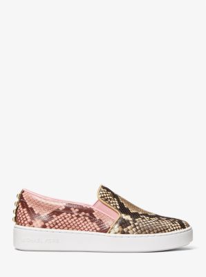 Keaton Studded Two-Tone Python Embossed Leather Slip-On Sneaker