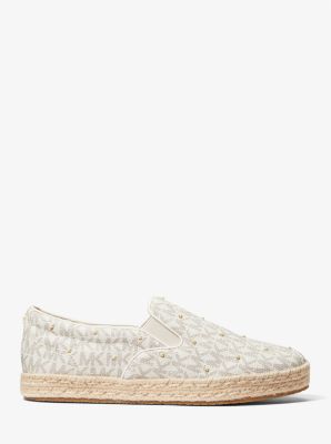 Libby Studded Quilted Logo Slip-On Sneaker in VANILLA | Michael Kors