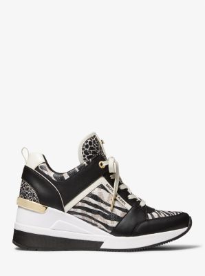Georgie Animal Print Logo and Leather Trainer in BLACK COMBO | Michael Kors
