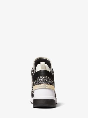 Georgie Animal Print Logo and Leather Trainer in BLACK COMBO | Michael Kors