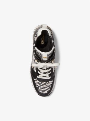 Georgie Animal Print Logo and Leather Trainer in BLACK COMBO | Michael Kors