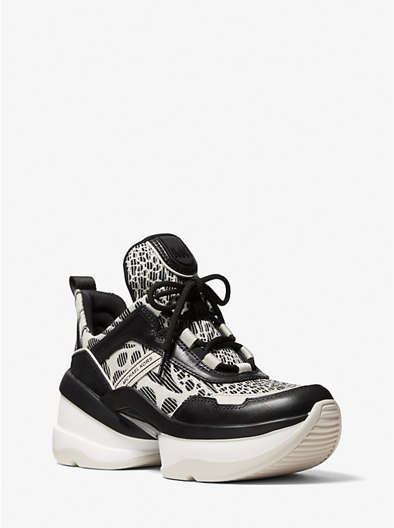 Olympia Leather and Animal Print Jacquard Trainer image number 0