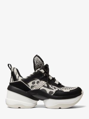 Sneaker Olympia aus Leder und Jacquard mit Animal-Print image number 1
