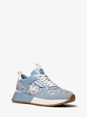 Zapatilla Theo de piel con logotipo en jacquard in CHAMBRAY | Michael Kors