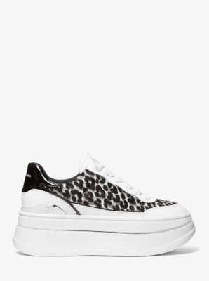 Sneaker Hayes van kalfshaar met luipaardprint en plateauzool image number 1