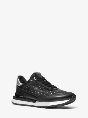 Shop Michael Kors Nova Embellished Mesh Trainer In Black