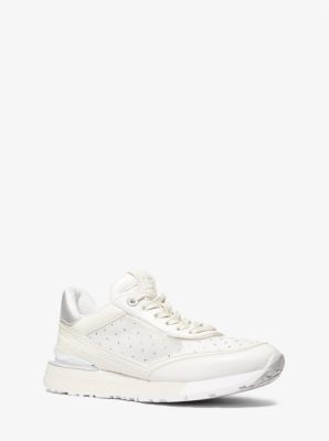 Shop Michael Kors Nova Embellished Mesh Trainer In Natural