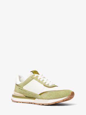 Shop Michael Kors Nova Suede And Nylon Trainer In Green