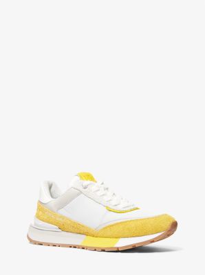Shop Michael Kors Nova Suede And Nylon Trainer In Yellow