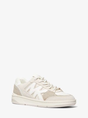 Shop Michael Kors Rebel Mixed-media Sneaker In Natural