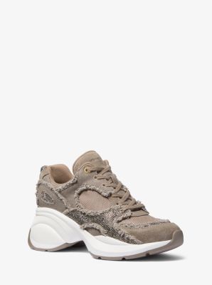 Zuma Embellished Frayed Mixed-Media Trainer