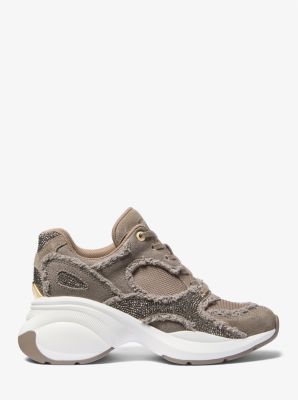 Zuma Embellished Frayed Mixed-Media Trainer