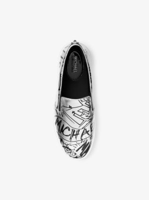 Keaton Metallic Graffiti Leather Slip-On Sneaker