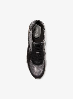 Allie Extreme Leather and Glitter Chain-Mesh Trainer